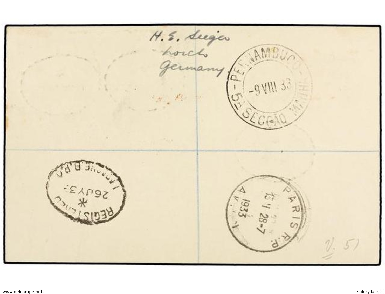 ZEPPELIN. 1933. MOROCCO. LARACHE To RECIFE (Brazil). Envelope Franked With 10 Cts., 40 Cts. And 1 Pta. (2) Stamps, Sent  - Sonstige & Ohne Zuordnung