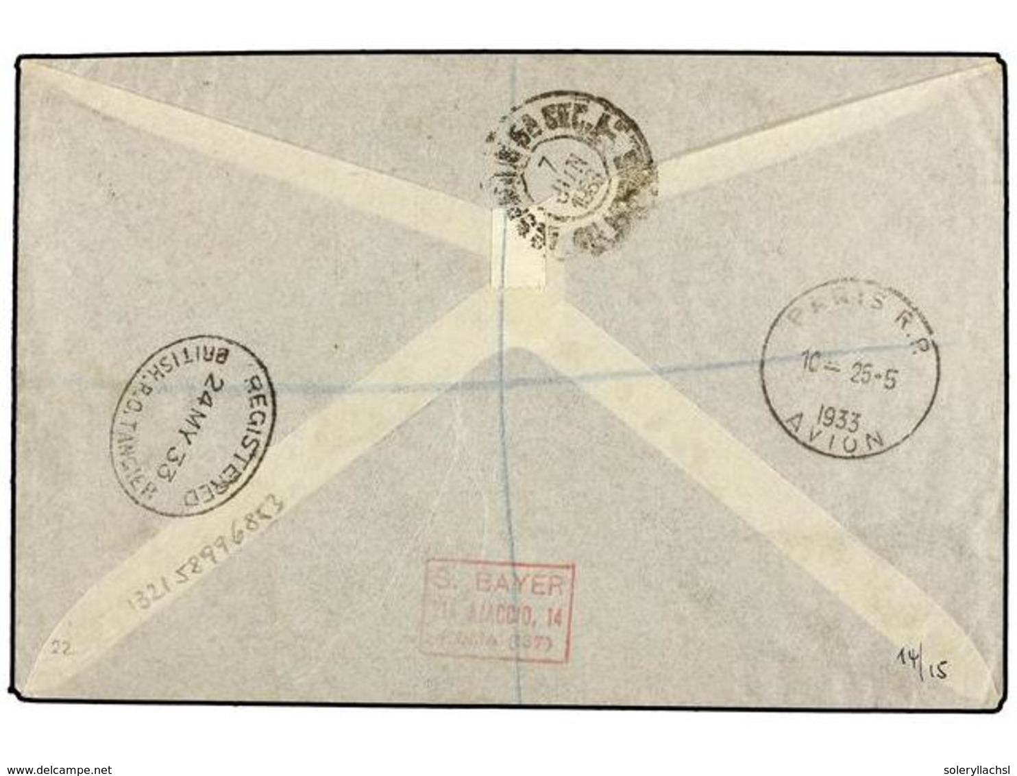 ZEPPELIN. 1933. MOROCCO. TANGIER To SANTOS (Brazil). Envelope Franked With 3 D. And 1 Sh. Stamps, Sent By GRAF ZEPPELIN  - Autres & Non Classés