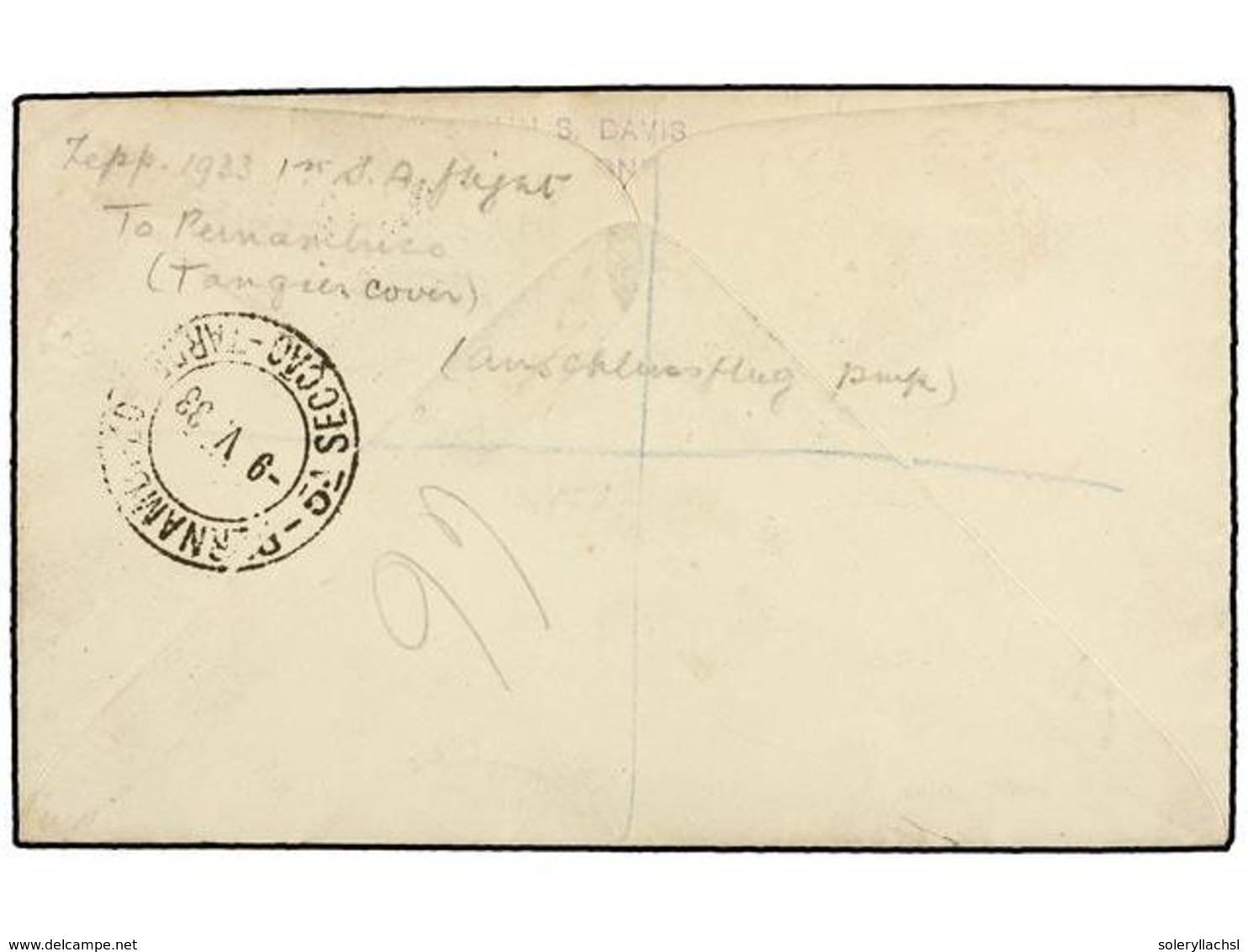 ZEPPELIN. 1933. MOROCCO. TANGIER To PERNAMBUCO (Brazil). Envelope Franked With 1/2, 1, 1 1/2, 2, 4 And 6 D. Stamps Sent  - Otros & Sin Clasificación