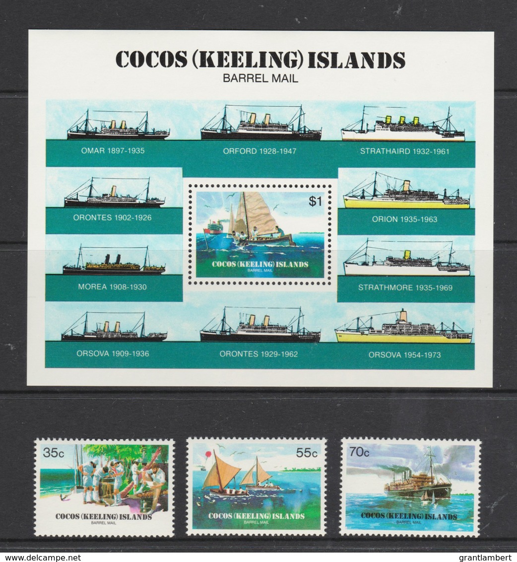 Cocos Islands 1984 Barrel Mail Set Of 3 + Minisheet MNH - Cocos (Keeling) Islands