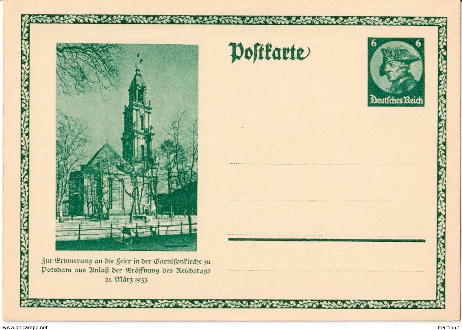 Deutsches Reich 1933: Bild-PK CPI "Garnisonskirche Potsdam & Friedrich II Der Grosse" (ungelaufen / Non Circulé) - Chiese E Cattedrali