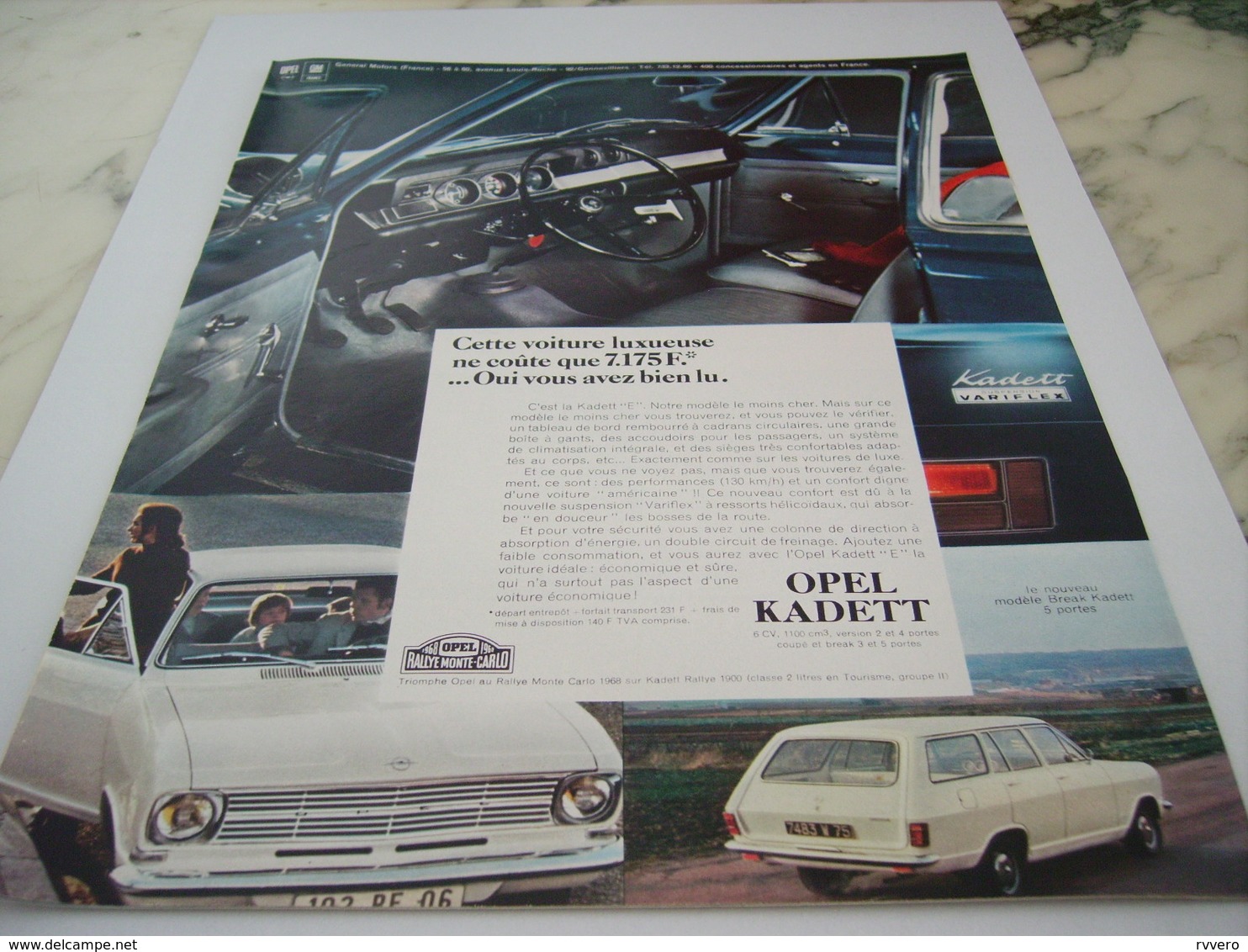 ANCIENNE  PUBLICITE VOITURE OPEL KADETT  1968 - Publicités