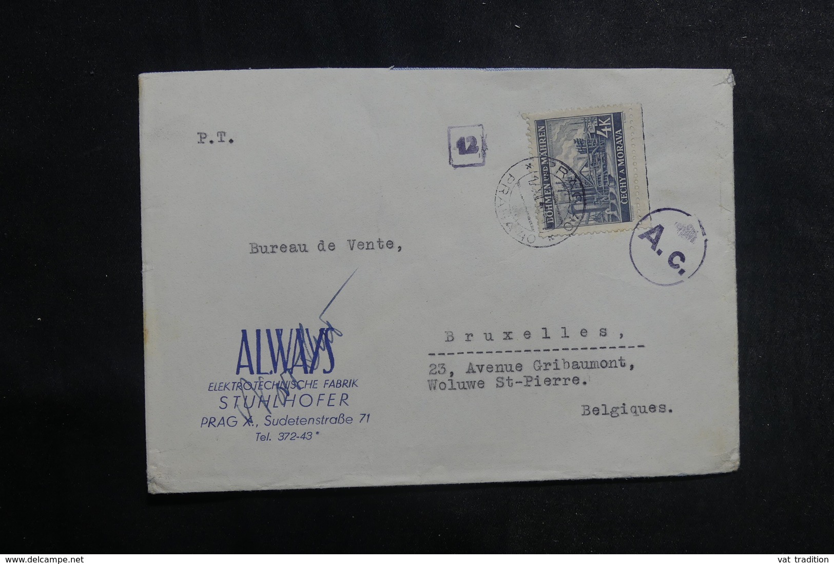 ALLEMAGNE - Enveloppe Commerciale De Bohême Et Moravie Pour La Belgique En 1940 Avec Marque De Contrôle Postal - L 39962 - Brieven En Documenten