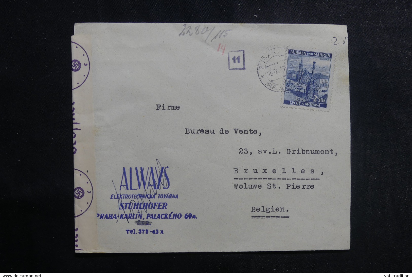 ALLEMAGNE - Enveloppe Commerciale De Bohême Et Moravie Pour La Belgique En 1940 Avec Contrôle Postal - L 39963 - Lettres & Documents