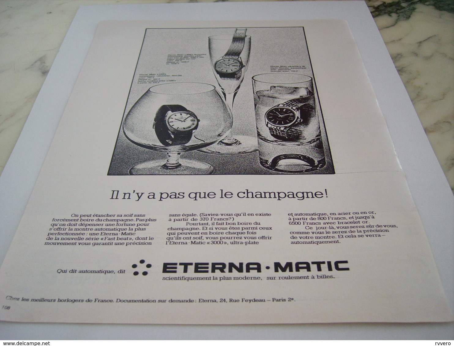 ANCIENNE PUBLICITE PAS QUE LE CHAMPAGNE MONTRE ETERNA.MATIC 1968 - Autres & Non Classés