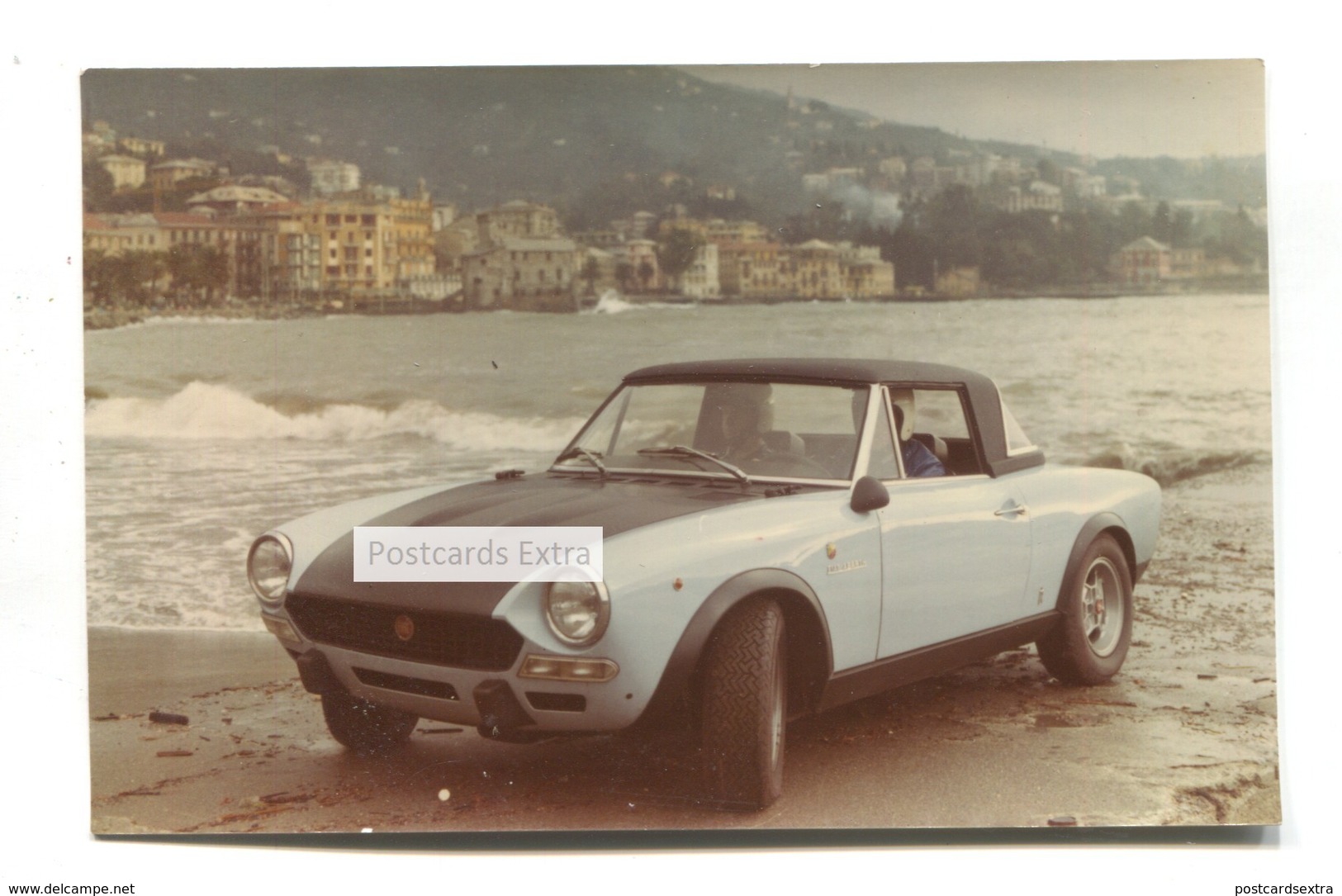 Fiat Abarth 124 Rally - Sports Car And Unknown Coastal Town, Italy? - C1970's Postcard - Passenger Cars