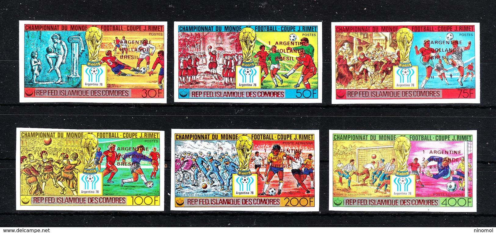 Comores  - 1978. Argentina  Campione. Sovrastampa ROSSA. RED Ovpt.  Complete MNH Imperf.series . Very RARA - 1978 – Argentine