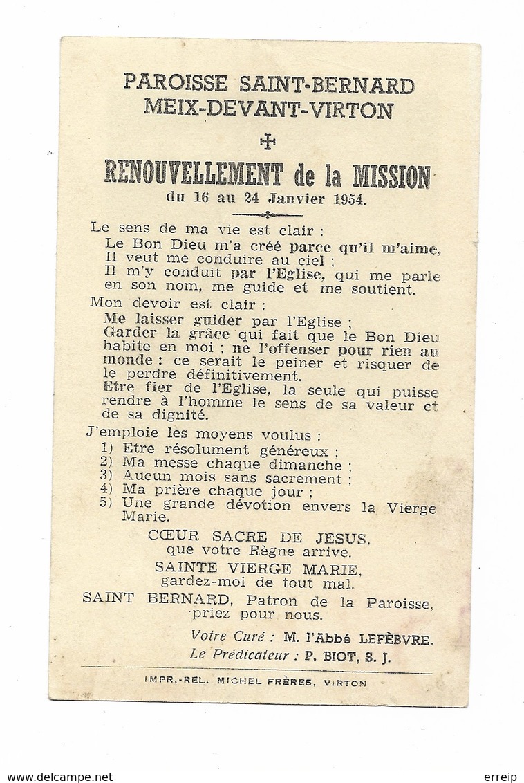 Meix Devant Virton  Paroisse Saint Bernard Renouvellement De La Mission 1954 - Meix-devant-Virton
