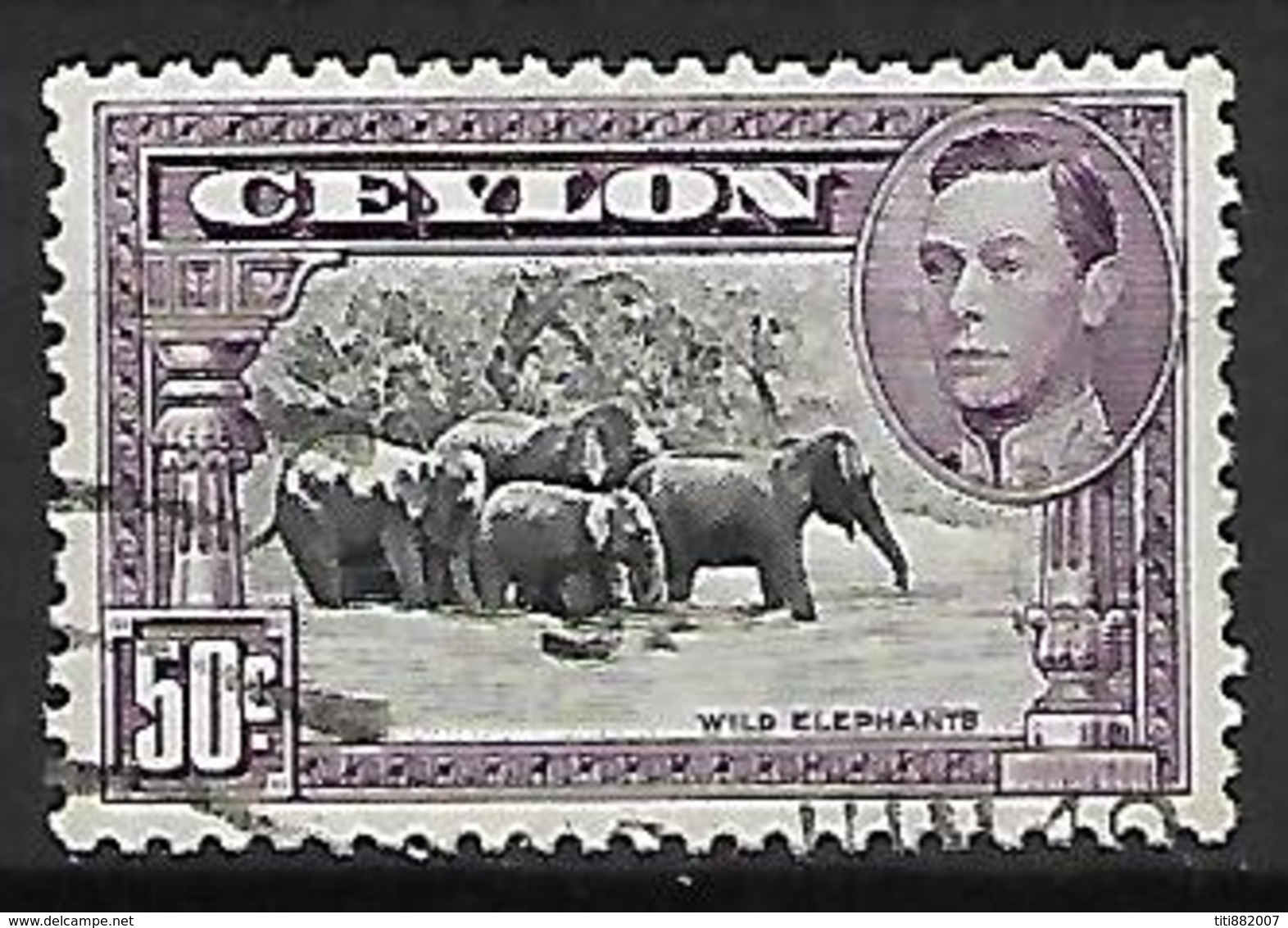 CEYLAN    -   1937  .  Y&T N° 260 Oblitéré .  Le Bain Des éléphants - Ceylon (...-1947)