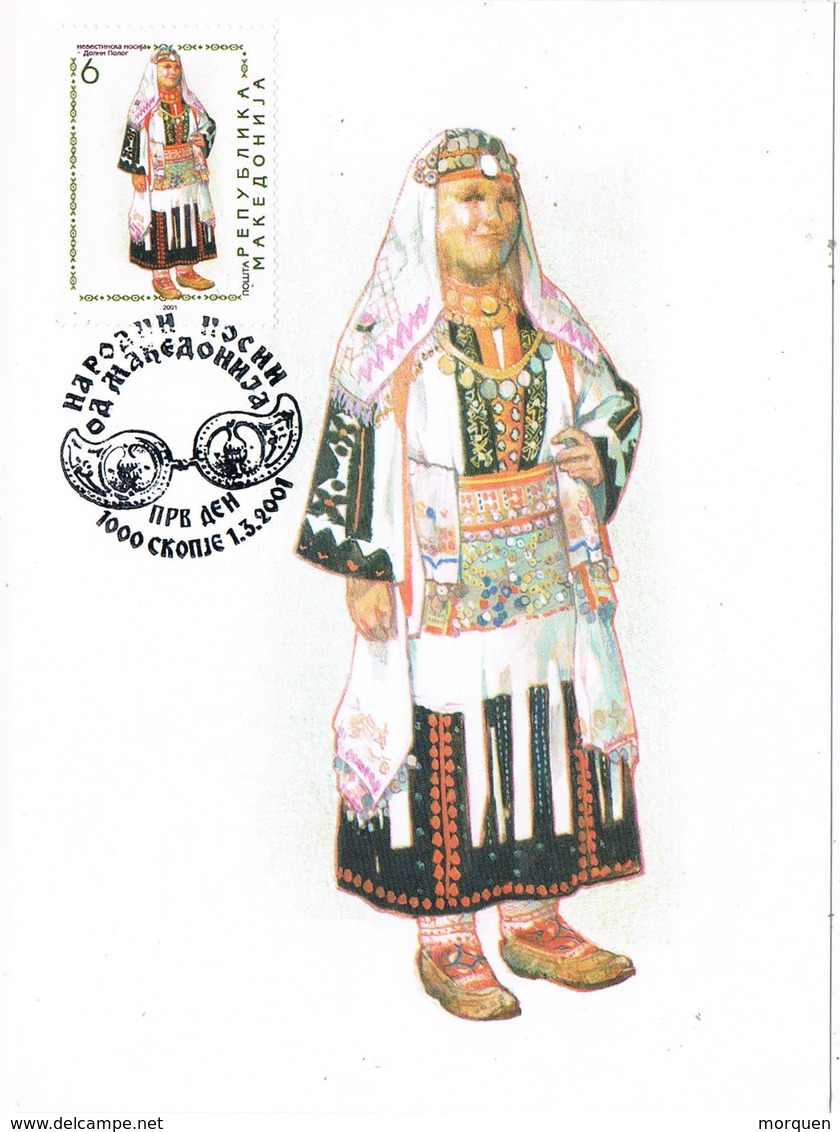 33676. Tarjeta Maxima SKOPIE (Macedonia) 2001. Traje Tipico Dolni Polog - Macedonia Del Norte