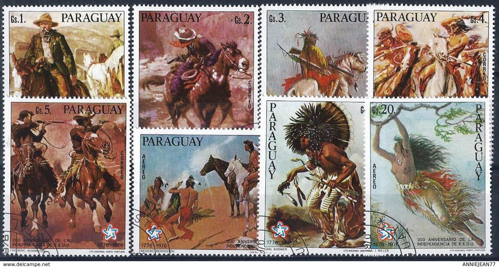 PARAGUAY - 1976 - N°1459/1466 Oblitérés - 8 TP COWBOYS Et INDIENS - BICENTENAIRE DES USA - Paraguay