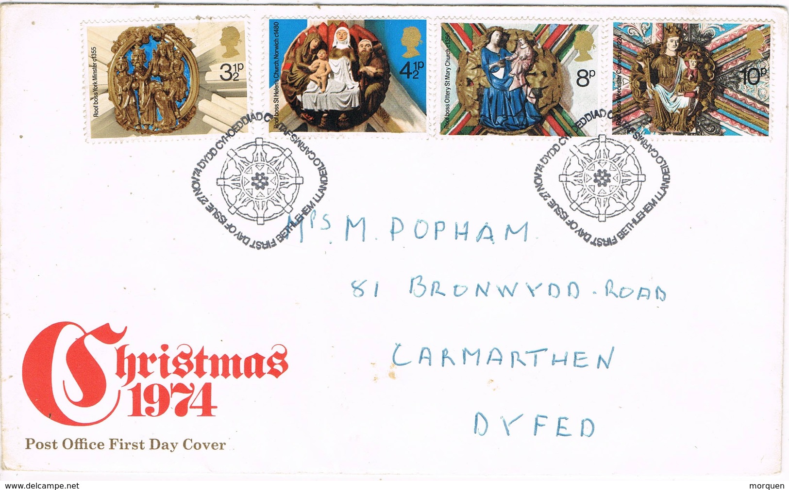 33677. Carta F.D.C. BETHLEHEM (LLandeilocarms) 1974. Navidad - Cartas & Documentos