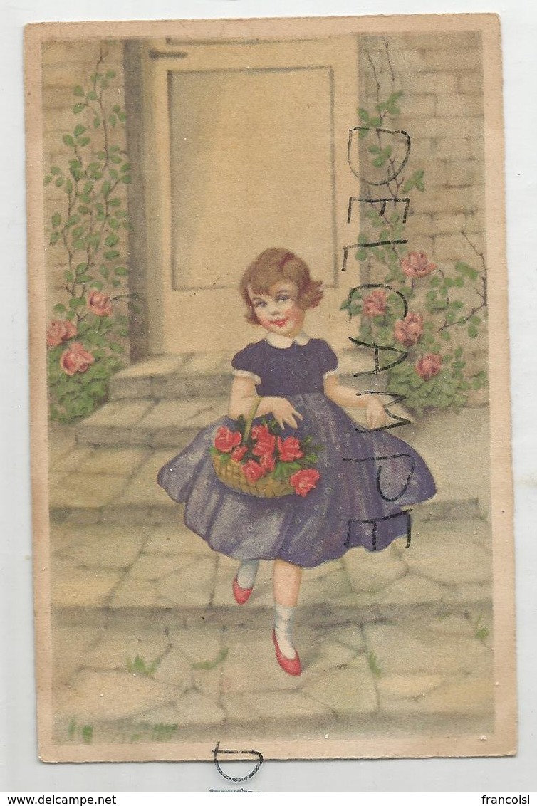 Petite Fille Panier De Fleurs. - Scènes & Paysages