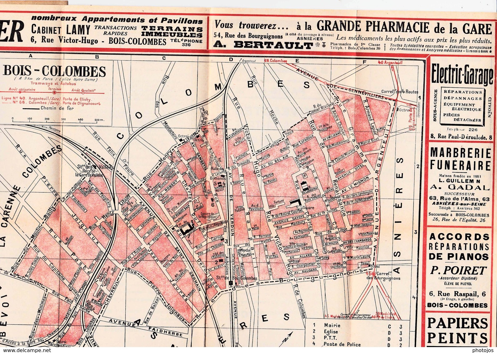 Les Guides Verts : Bois-Colombes (92) Plan Rues Renseignements En 1927  Publicités Commerciales - Europe