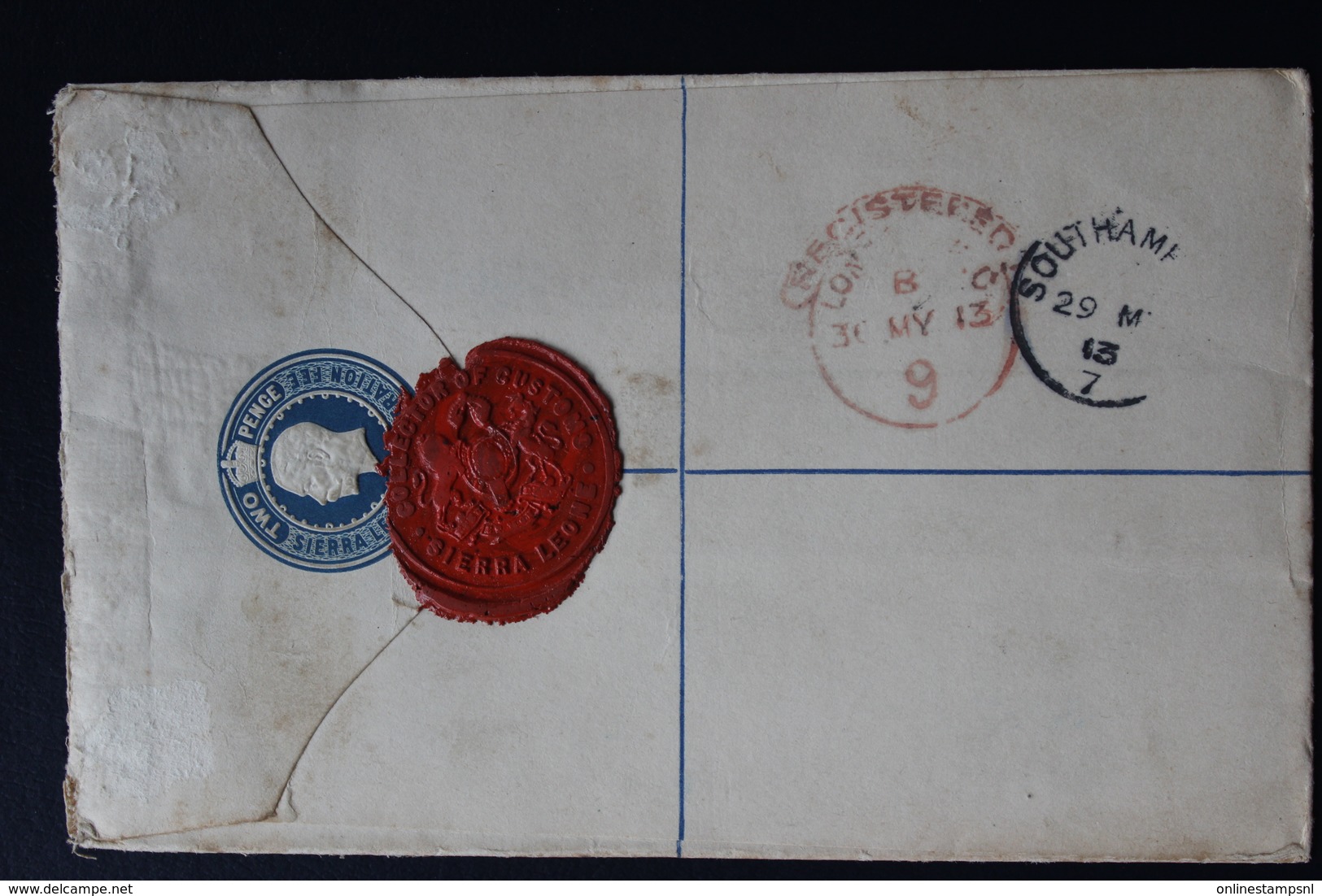 SIERRA LEONE REGISTERED LETTER  HG 3A +SG 113 FREETOWN -> LONDON 1913  WAXSEALED - Sierra Leone (...-1960)