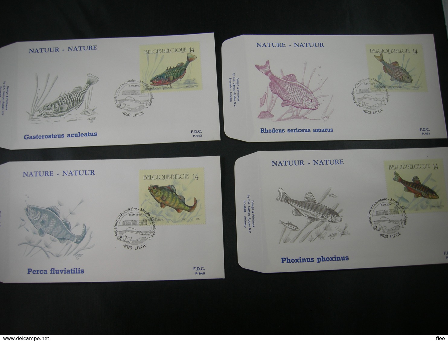 BELG.1990 2383 2384 2385 & 2386 FDC ( Liege )  : " Natuur , Vissen / Nature , Poissons " - 1981-1990