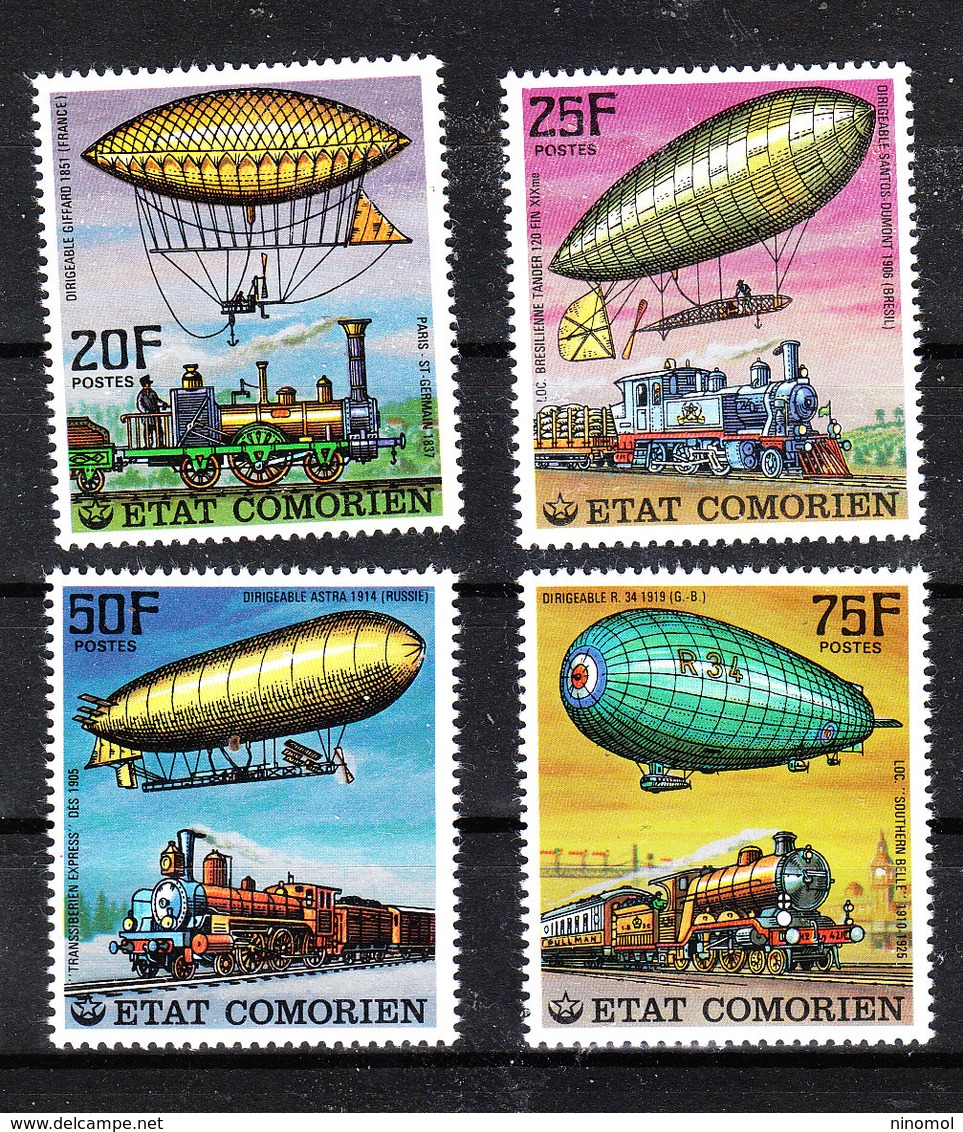 Comores  - 1977. Serie " Dirigibili  E  Treni". "Airships And Trains" . Complete MNH Series - Mongolfiere