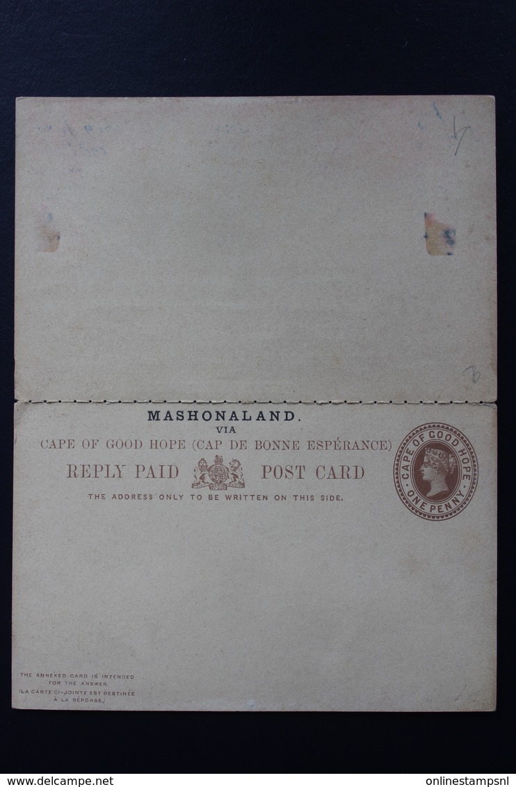 RHODESIA MASHONALAND  POSTCARD CAPE OF GOOD HOPE OVERPRINTED HG 4 WITH PREPAID ANSWER - Sonstige & Ohne Zuordnung