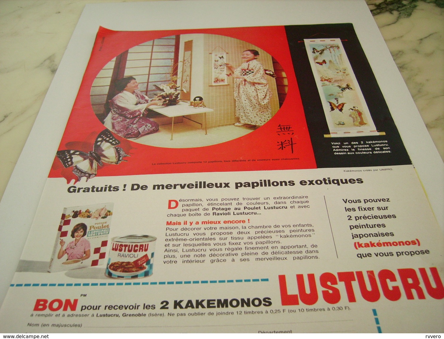 ANCIENNE PUBLICITE PAPILLION ET  PATES LUSTUCRU 1964 - Affiches