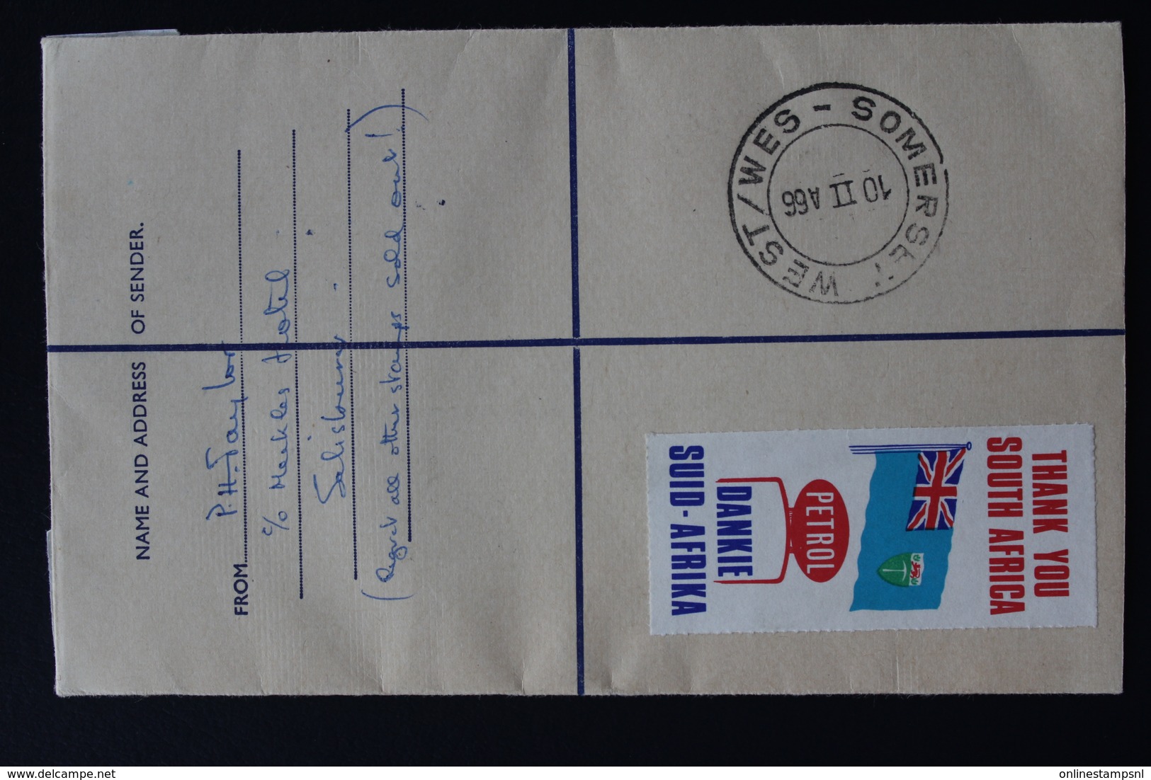 SOUTHERN  RHODESIA AIRMAIL REGISTERED COVER  SALISBURY -> CAPE TOWN 1966  SG 359,360,363,365-367, 369 PROPAGANDA LABEL - Rhodésie Du Sud (...-1964)