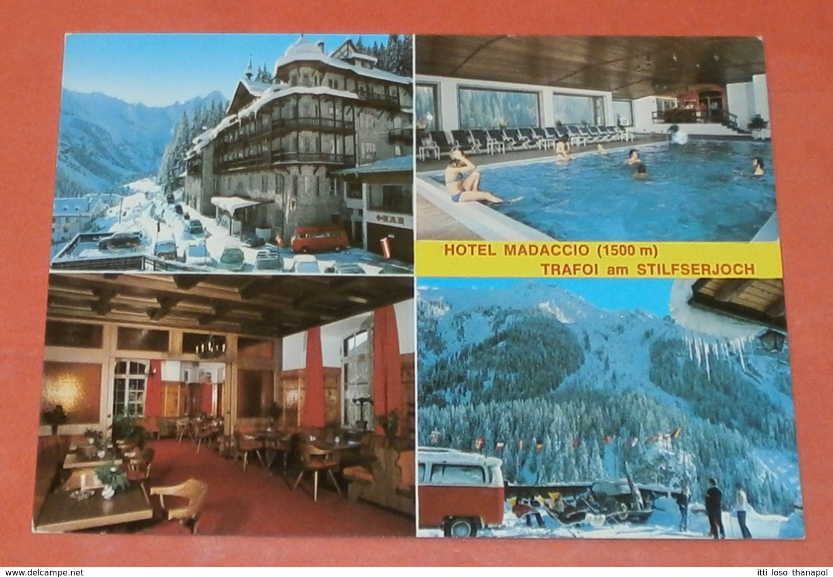ITALIEN 1914 Auto - Fiat UNO -- Trafoi 30.12.1985 AK: Hotel Madaccio - Mehrbild - Postcard Brief Cover (2 Foto)(60842) - 1981-90: Poststempel