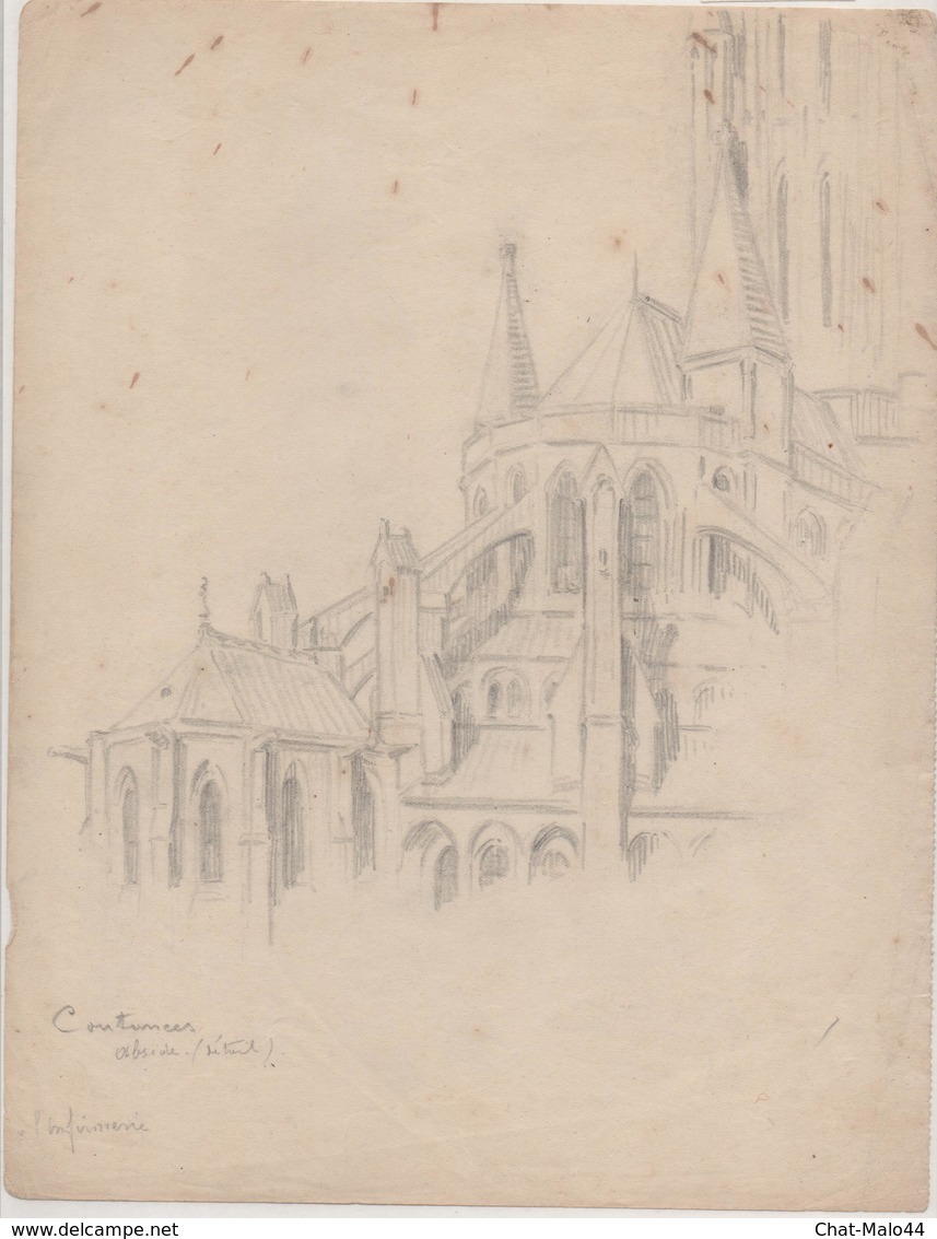 Coutances (Manche) : Abside (détail) - Eglise St. Nicolas - Rue St. Pierre. Lot De 3 Dessins Au Crayon Datés De 1916 - Non Classés