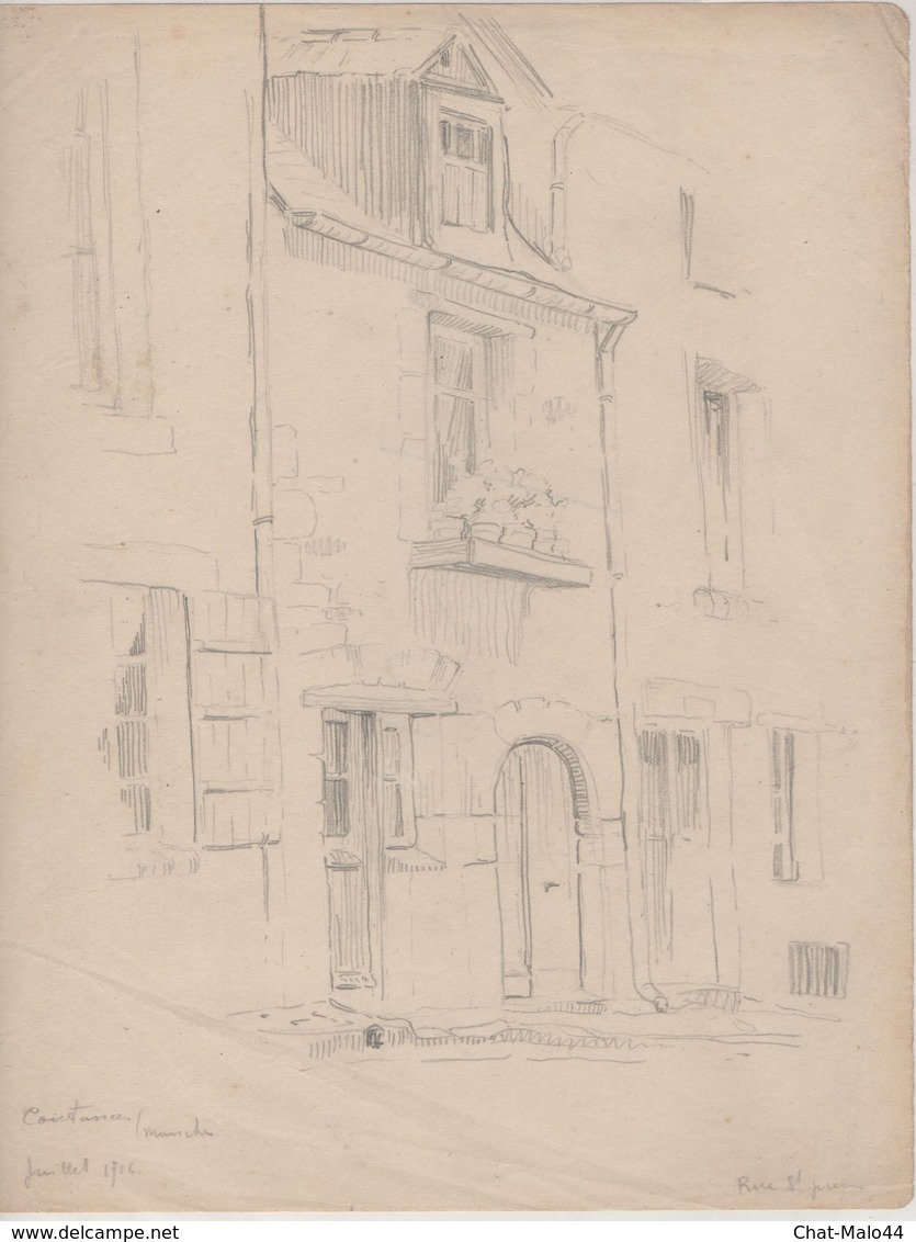 Coutances (Manche) : Abside (détail) - Eglise St. Nicolas - Rue St. Pierre. Lot De 3 Dessins Au Crayon Datés De 1916 - Non Classés