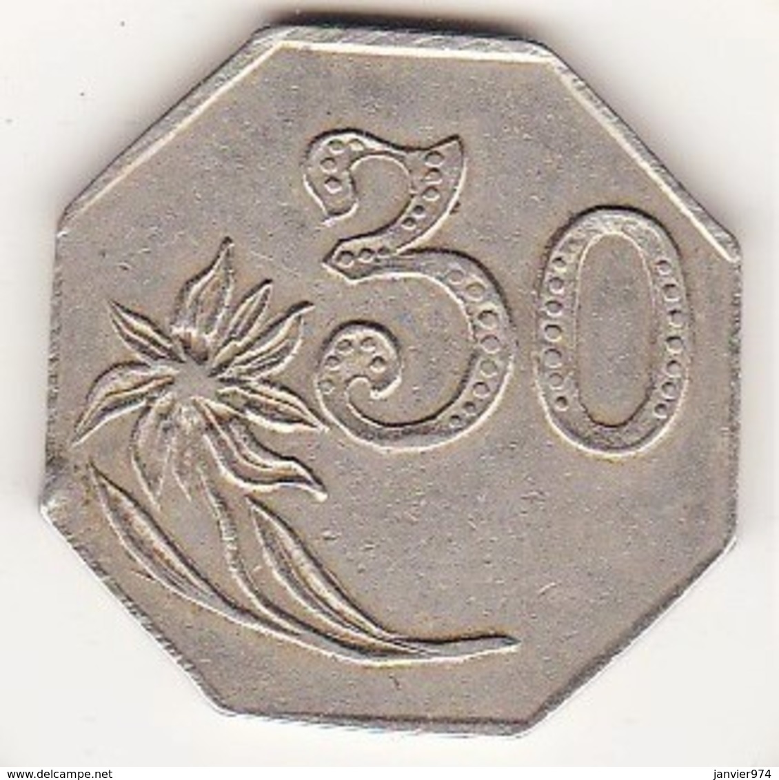 Jeton Octogonal 30 Centimes Avec Une Fleur à Identifier, En Maillechort. - Monetary / Of Necessity