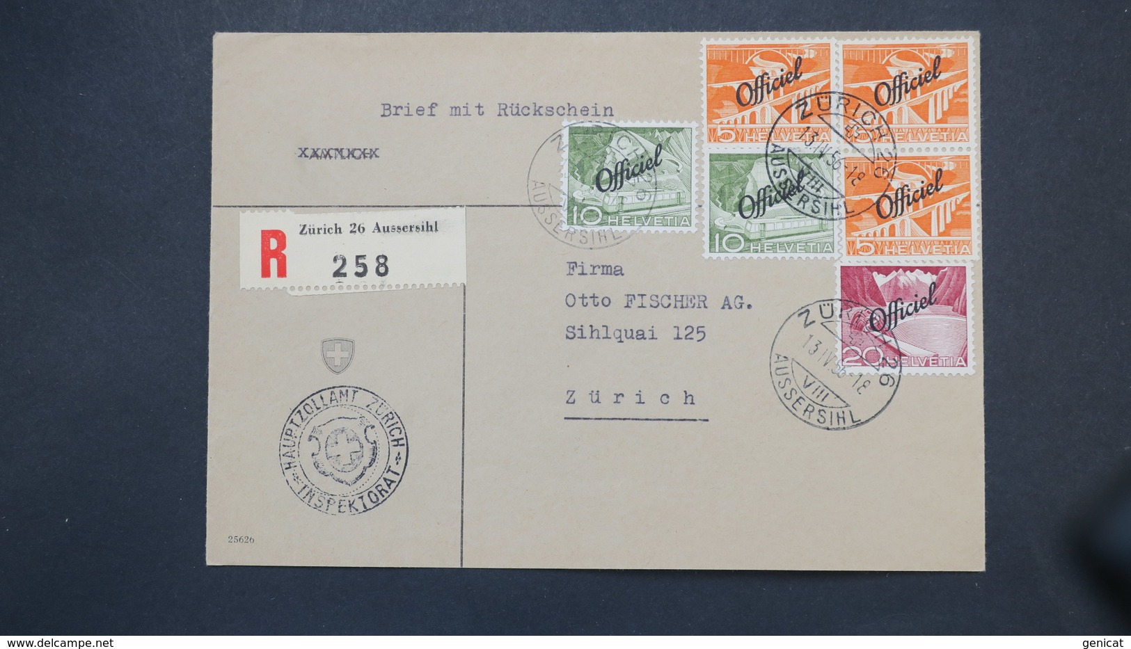 Lettre De Service Recommandé De Zurich 1956 Timbres Surcharge Officiel , Zurich 1956 Brief Mit Rückschein - Service