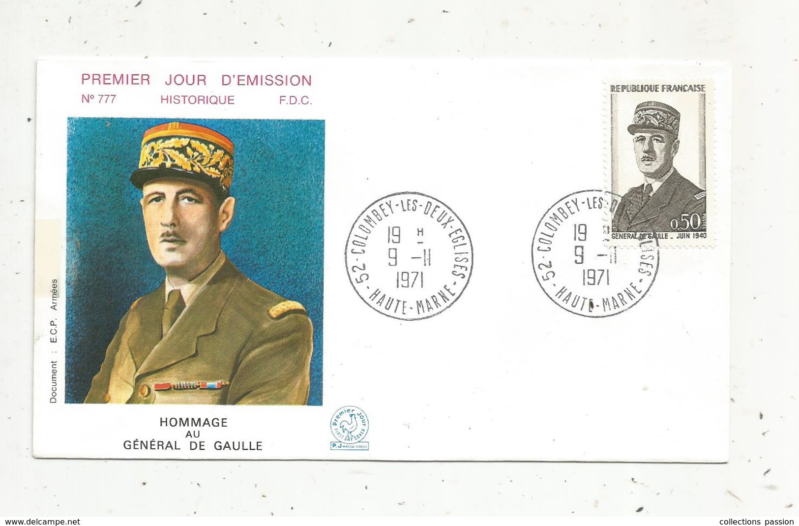 Premier Jour , FDC , Hommage Au Général De GAULLE ,Colombey Les Deux églises,1971 - 1970-1979