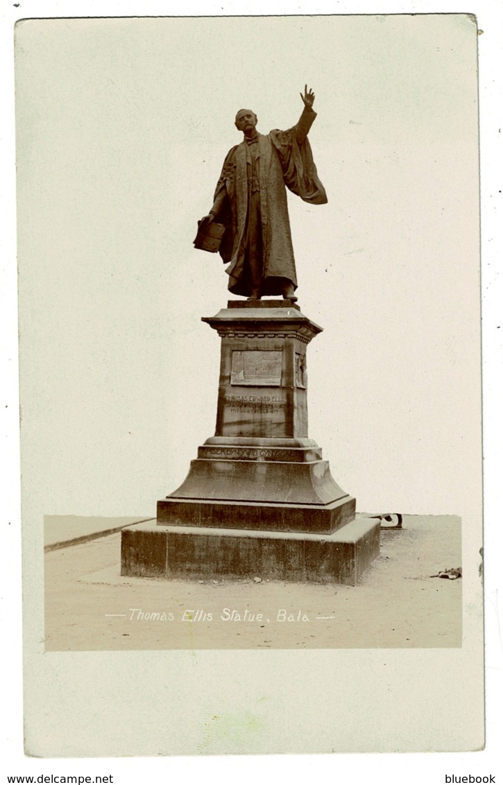 Ref 1323 - 1909 Real Photo Postcard - Thomas Ellis Statue Bala Merionethshire - Tregaron Duplex Postmark - Merionethshire