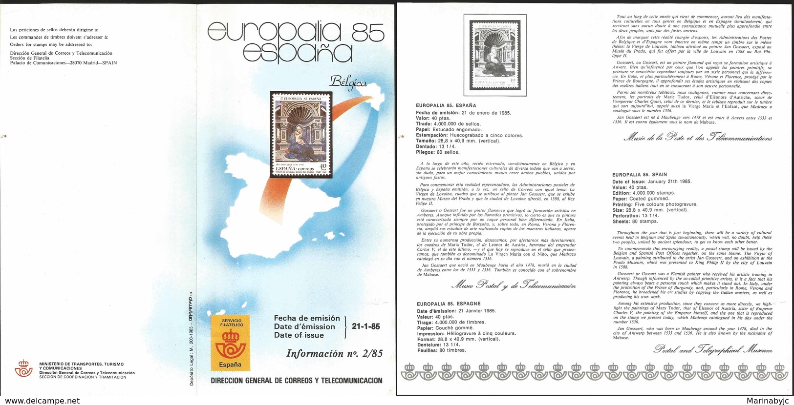 V) 1985 SPAIN, EUROPALIA 85, FDB - Neufs