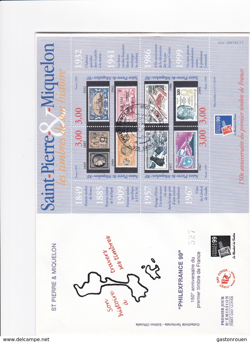 FDC PREMIER JOUR  Saint-Pierre Et Miquelon 1999 Feuillet 6 Philexfrance - FDC