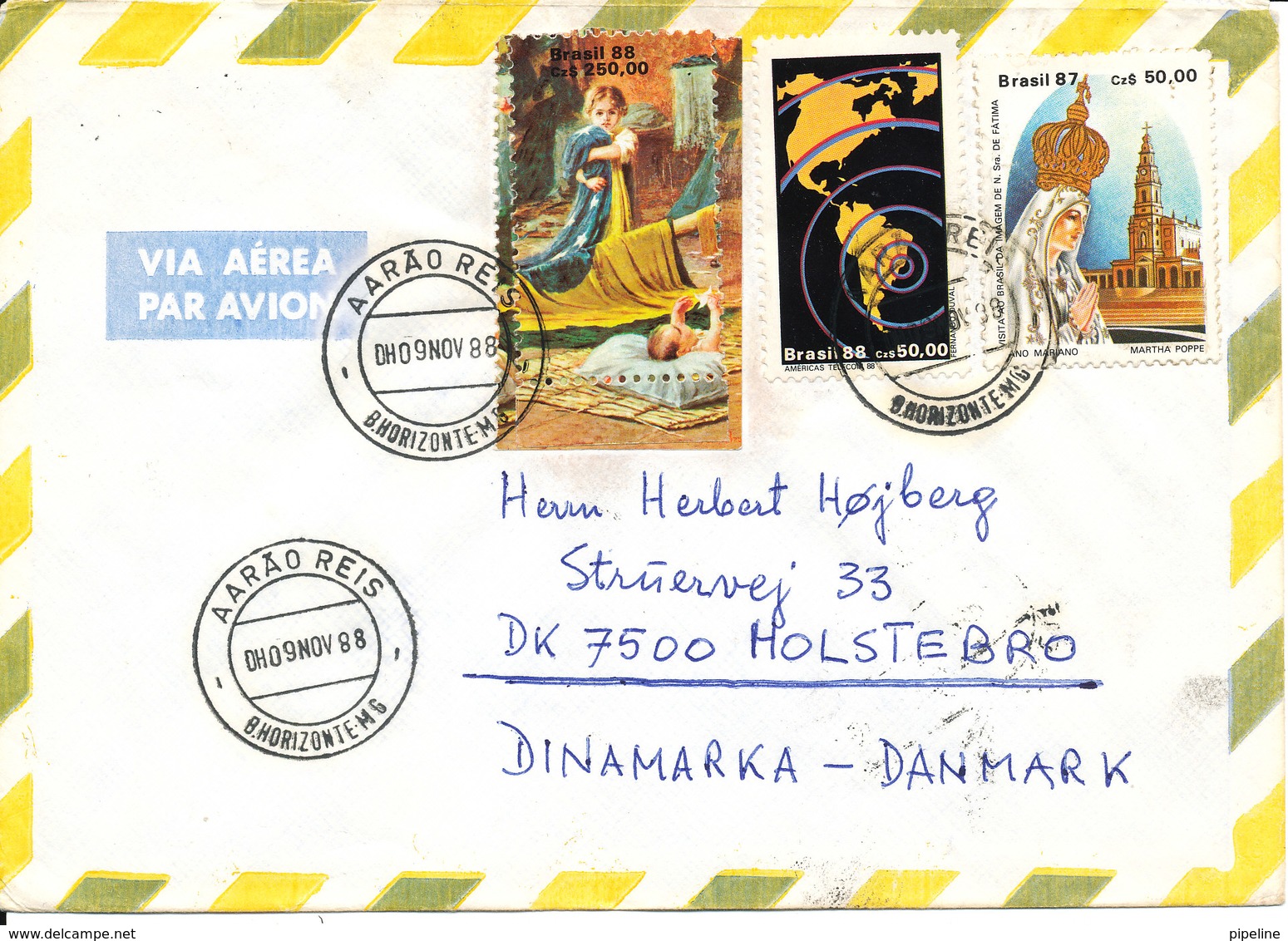 Brazil Air Mail Cover Sent To Denmark Aaro Reis 9-11-1988 Topic Stamps Including MAP - Luftpost