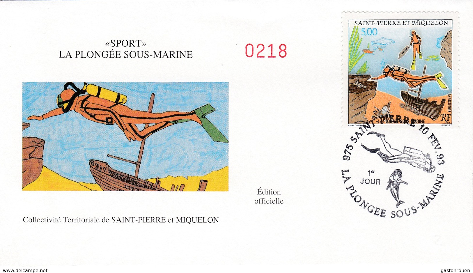 FDC PREMIER JOUR  Saint-Pierre Et Miquelon 1993 574 Sport Plongée Sous-marine - FDC