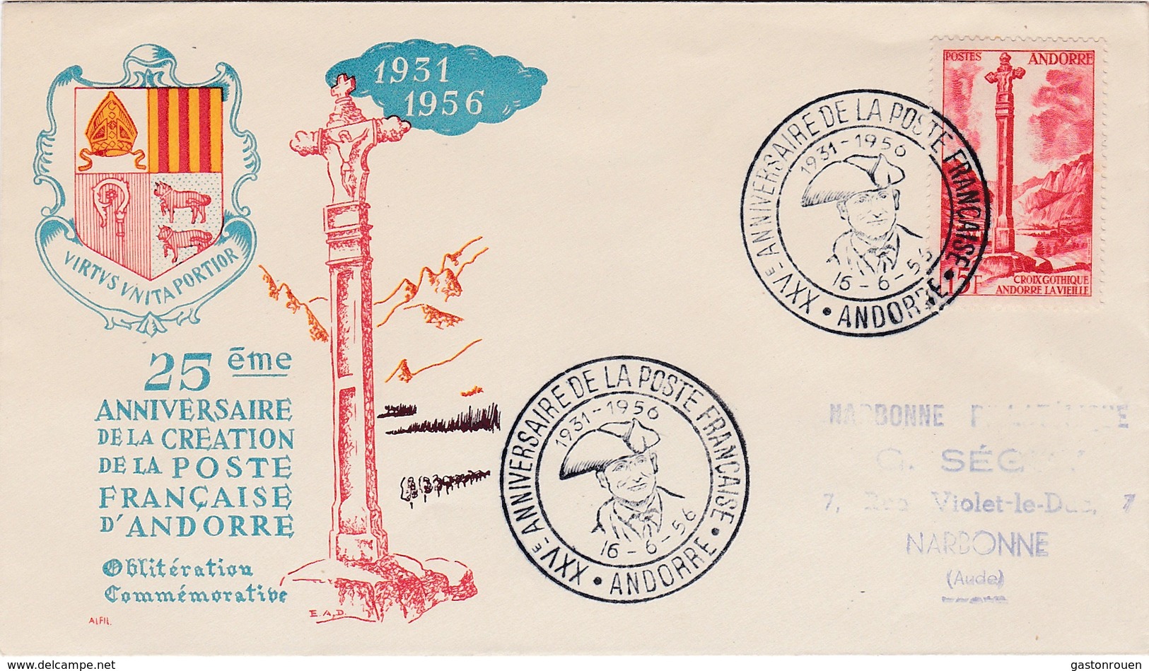 FDC PREMIER JOUR  Andorre 1956 146 Anniversaire Poste Française - FDC