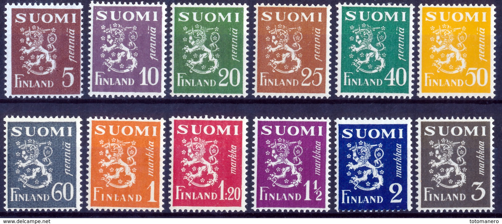 FINLAND 1930-1952 Definitive II Lion Type M/30, MI 143-154 Set Of 12v** - Nuovi