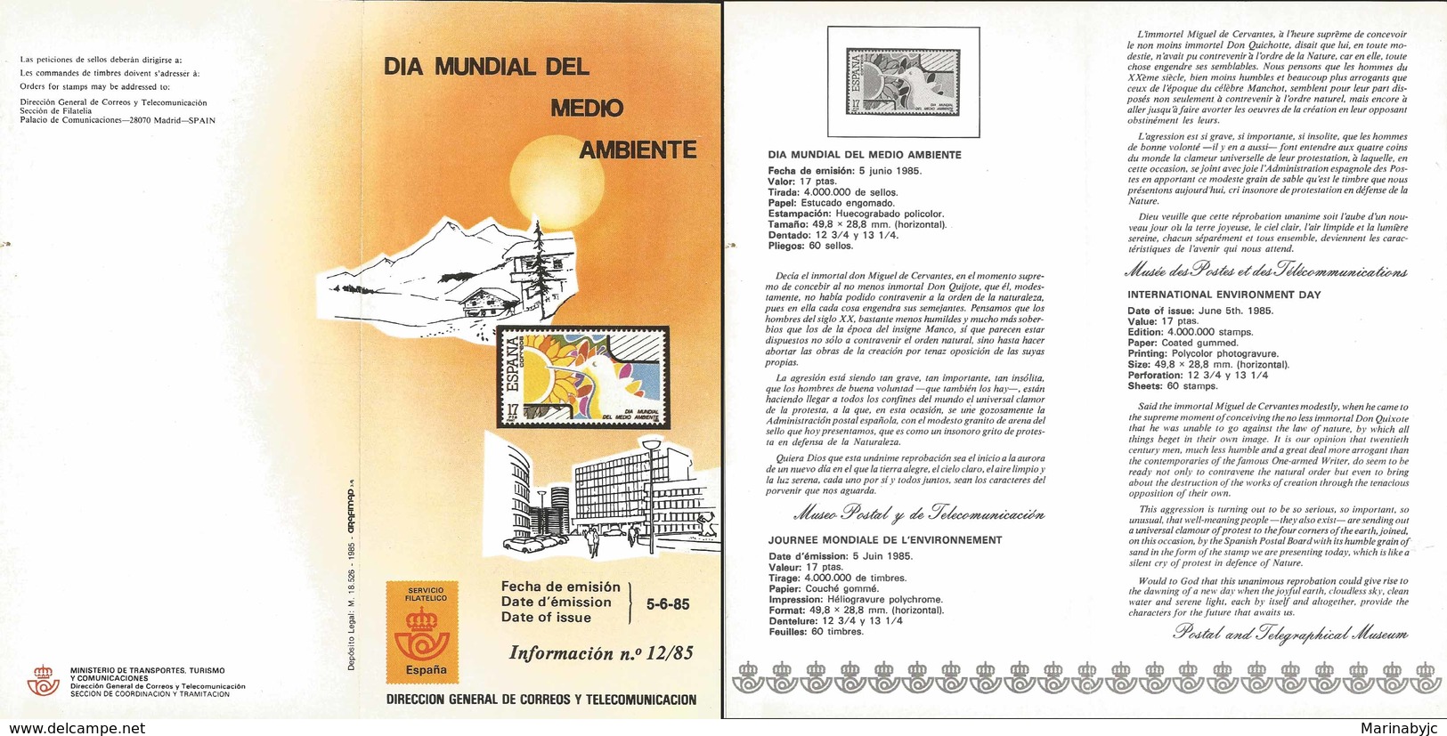 V) 1985 SPAIN, INTERNATIONAL ENVIRONMENT DAY, FDB - Neufs