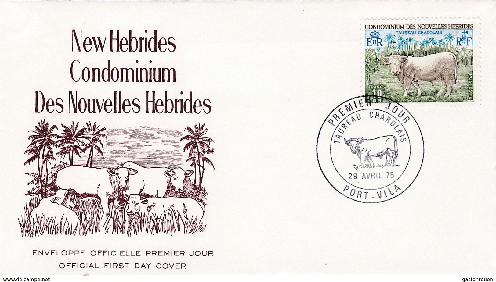 FDC PREMIER JOUR  Nouvelles New Hébrides 1975 Taureau Charolais - FDC