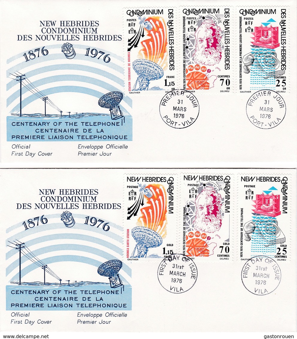 FDC PREMIER JOUR  Nouvelles New Hébrides 2 FDC 1976 Centenaire Liaison Téléphonique - FDC