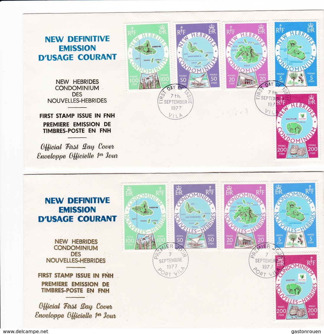 FDC PREMIER JOUR  Nouvelles New Hébrides 2 FDC 1977 1ere émission En FNH - FDC