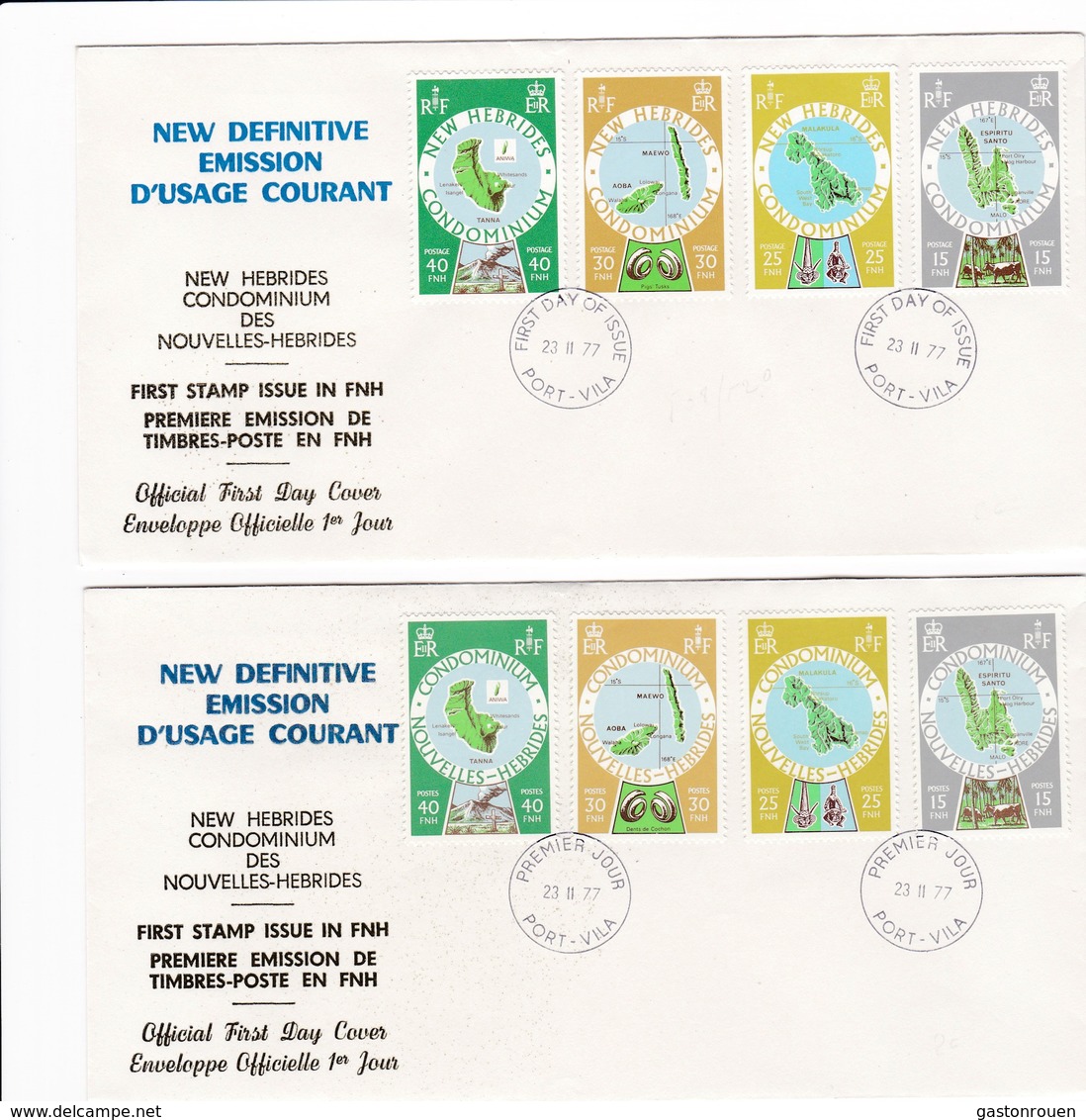 FDC PREMIER JOUR  Nouvelles New Hébrides 2 FDC 1977 1ere émission En FNH - FDC