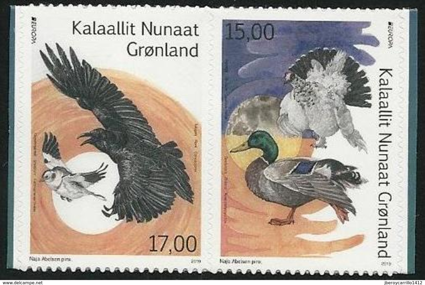 GROENLANDIA /GREENLAND /GRÖNLAND  -EUROPA 2019 -NATIONAL BIRDS.-"AVES -BIRDS -VÖGEL-OISEAUX"- SERIE C Adh. CARNET - 2019