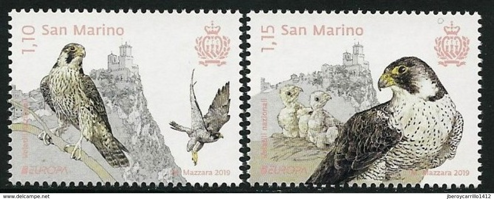 SAN MARINO/ SAINT-MARIN/ - EUROPA 2019 -NATIONAL BIRDS.-"AVES - BIRDS - VÖGEL -OISEAUX"- SERIE 2 V.+ LOGO - 2019