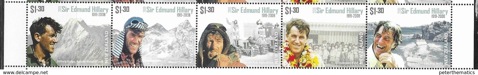NEW ZEALAND, 2019, MNH, SIR EDMUND HILLARY, MOUNTAINS, POLES, POLAR EXPEDITIONS, HIMALAYAS, 5v - Other & Unclassified
