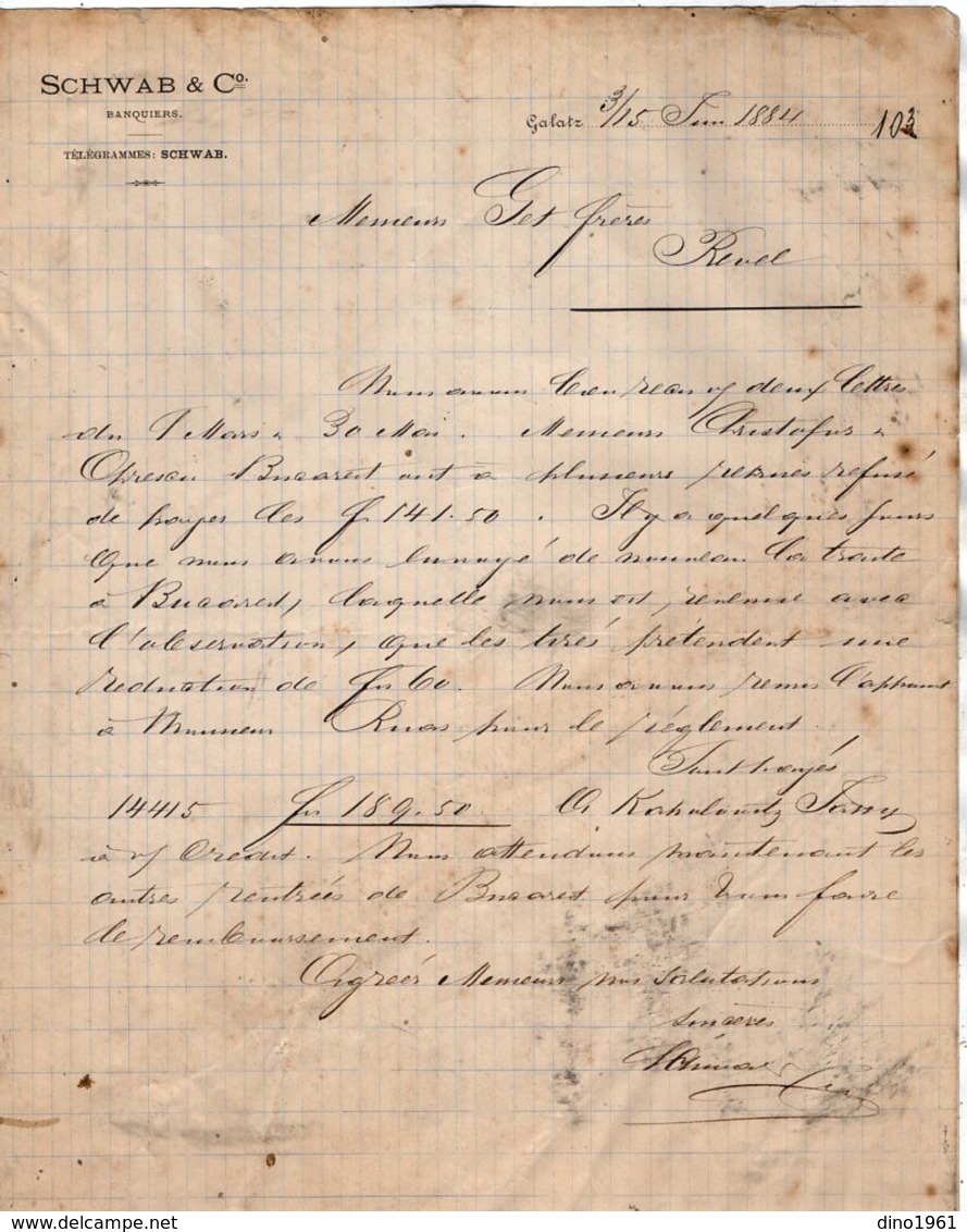 VP15.522 - Lettre - Banque - SCHWAB & Cie Banquiers à GALATZ / GALATI ( Roumanie ) Pour REVEL ( France ) - Autres & Non Classés