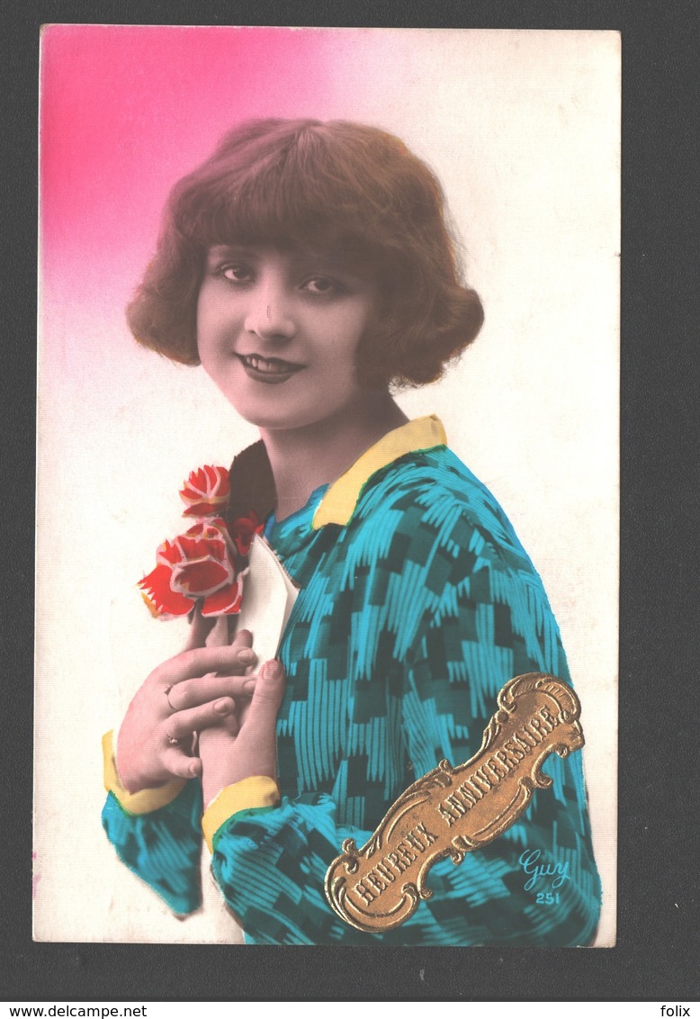 4 Vintage Cards Birthday / Verjaardag - Woman / Femme / Vrouw - Cumpleaños