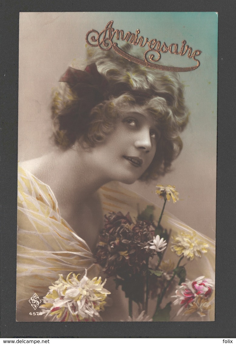 4 Vintage Cards Birthday / Verjaardag - Woman / Femme / Vrouw - Anniversaire