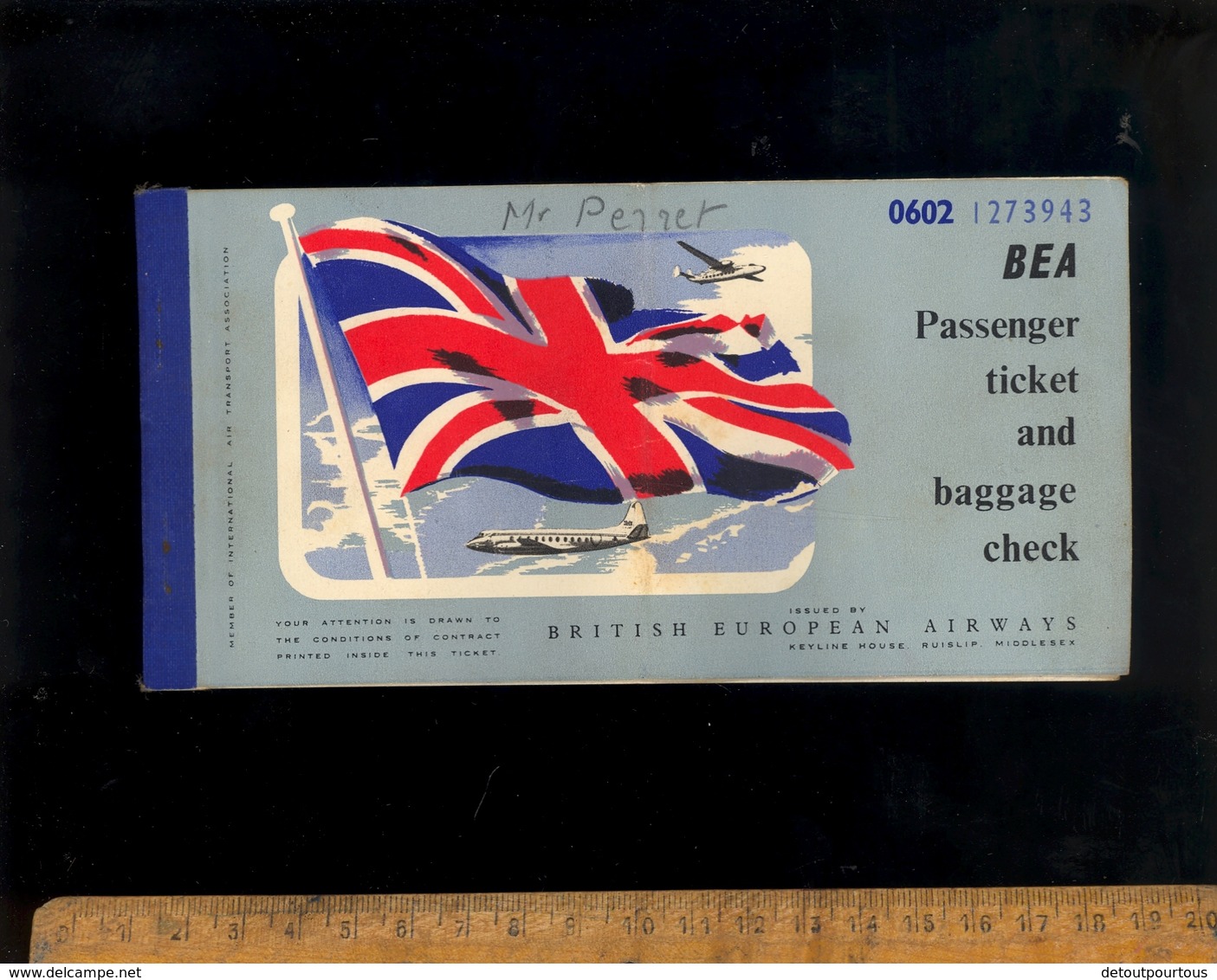 Passenger Ticket Billet Avion BEA  BRITISH EUROPEAN AIRWAYS Dinard Guernsey + 2 Baggage Tags Aviation Airline - Europa