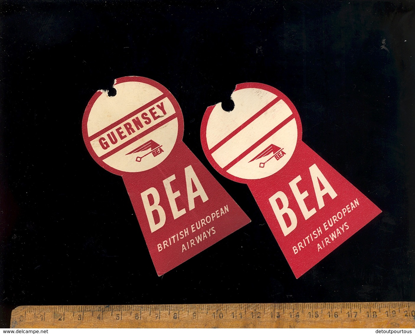 Passenger Ticket Billet Avion BEA  BRITISH EUROPEAN AIRWAYS Dinard Guernsey + 2 Baggage Tags Aviation Airline - Europe